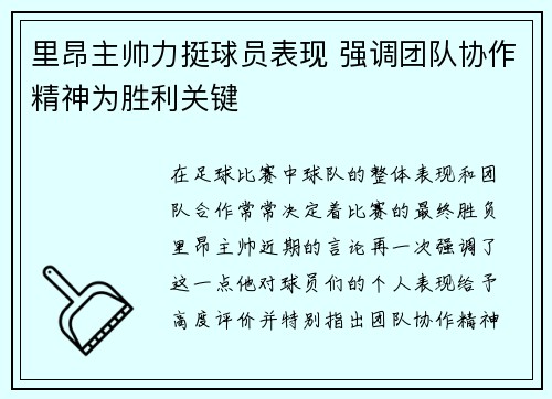 里昂主帅力挺球员表现 强调团队协作精神为胜利关键